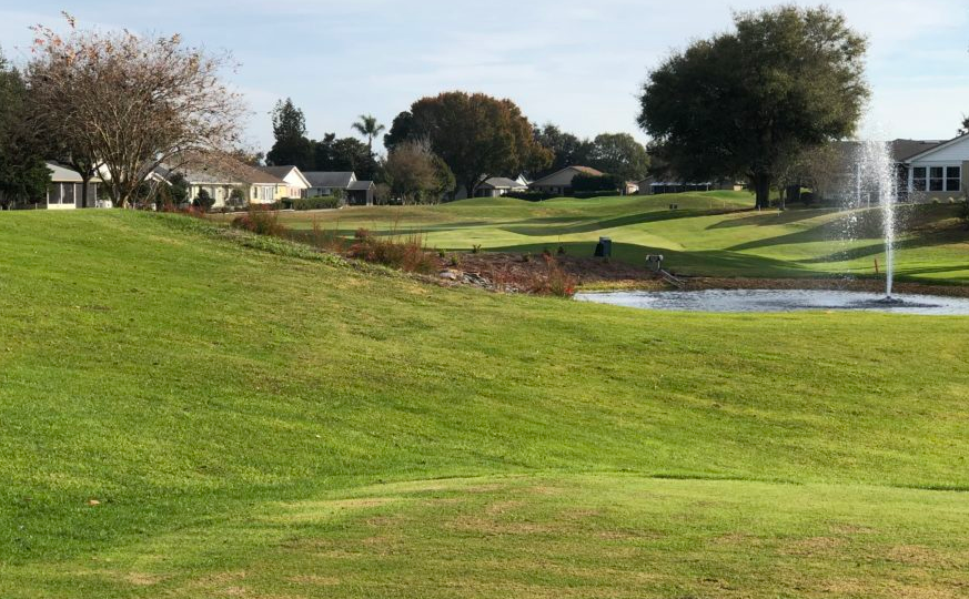 There are numerous trees and clubhouses on the golf course - The Links of Sandpiper