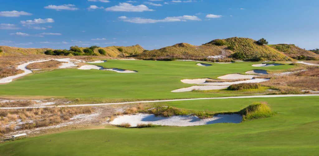 Aerial view of the Streamsong Resort's Blue Course golf course
