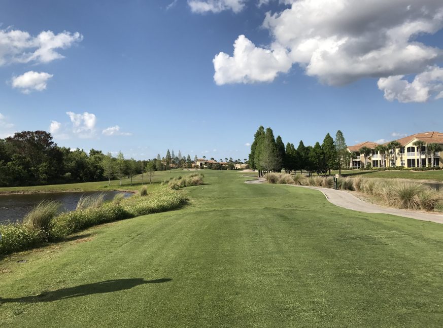 On the golf course, there is a lake and numerous clubhouses - Club Renaissance at Sun City Center