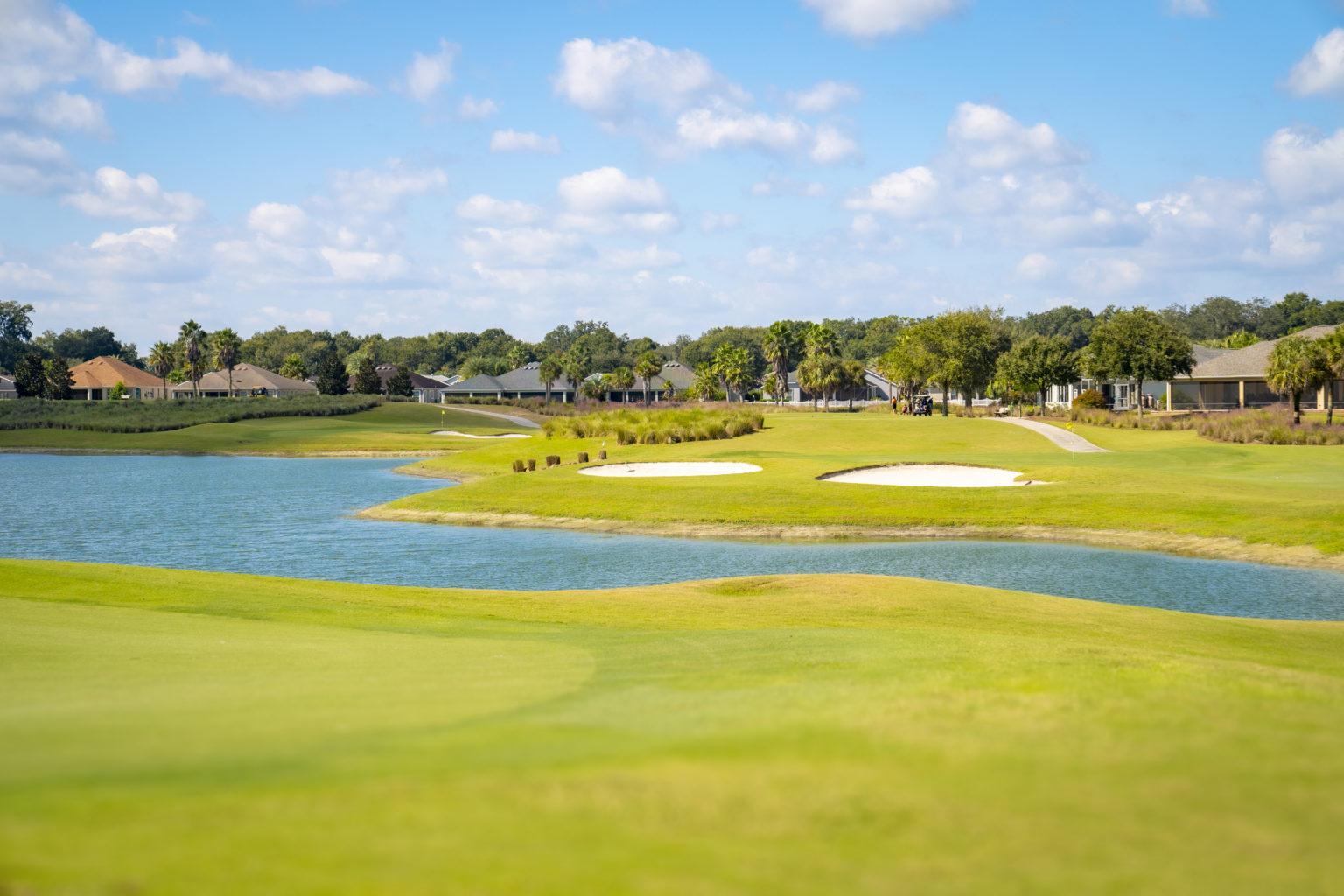 There is a lake on the golf course, as well as many houses - Tarpon Boil Executive Golf Course