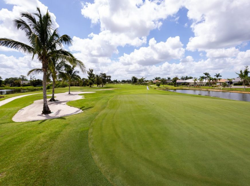 Golf course surrounded with trees and lake - Hibiscus Golf Club